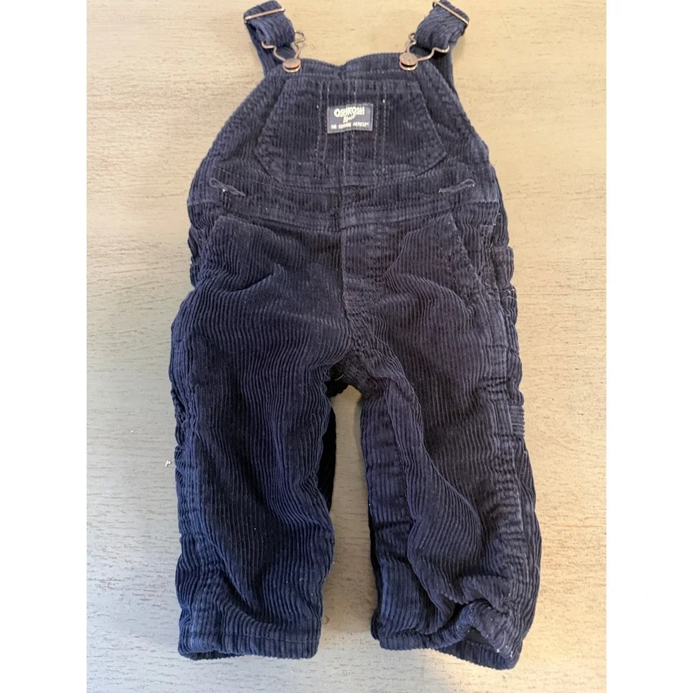 OshKosh Bgosh Baby Navy Blue Corduroy Bib Overalls Snaps Easy Change
